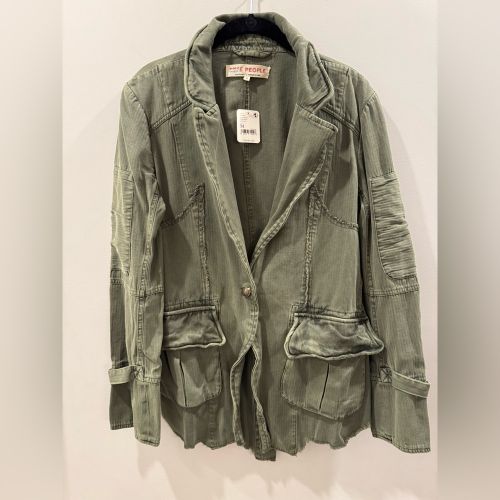 Free People Green Utility Jacket with Relaxed Fit